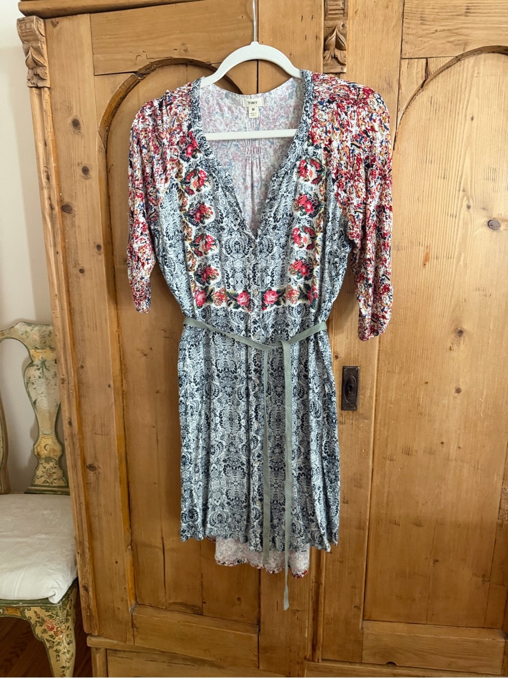 Anthropologie Mixed-Print Midi Dress in Blue, Pink, Cream